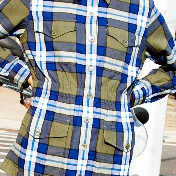 NWT EQUIPMENT Green Plaid Military Style Button Down Cotton Jacket Size M $298 - Picture 1 of 12